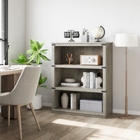 Garvee Farmhouse 3 Tier Bookcase, Open Shelves, MDF Wood, Rustic Grey, 43.3" Low Bookcase, Home Office, Living Room