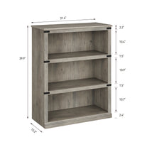 Garvee Farmhouse 3 Tier Bookcase, Open Shelves, MDF Wood, Rustic Grey, 43.3" Low Bookcase, Home Office, Living Room