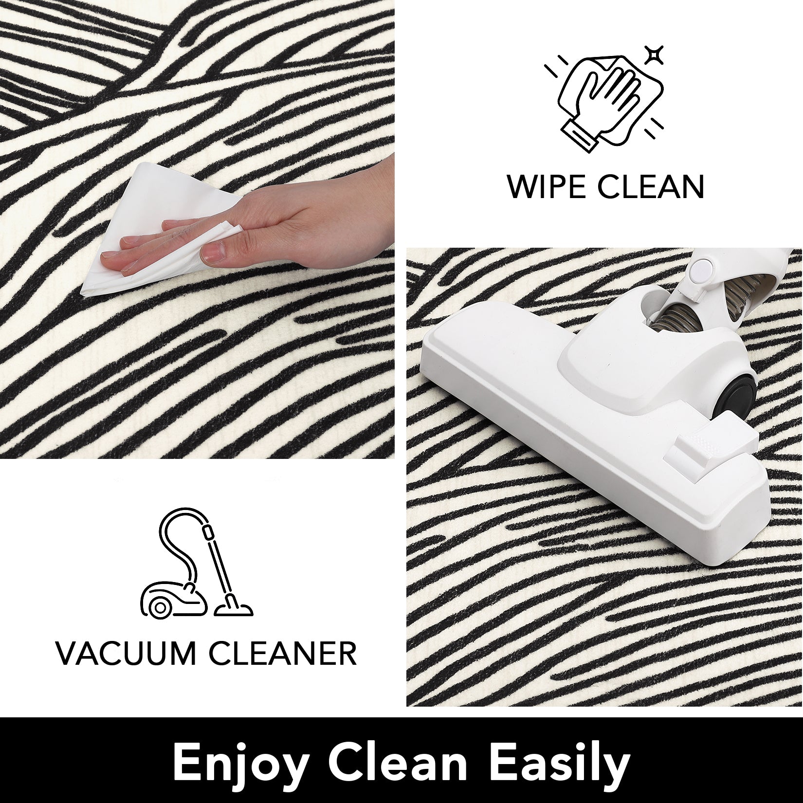 Garvee Modern Black & White 6x9 Striped Area Rug, Curve Design Low Pile Carpet for Living Room Bedroom Office