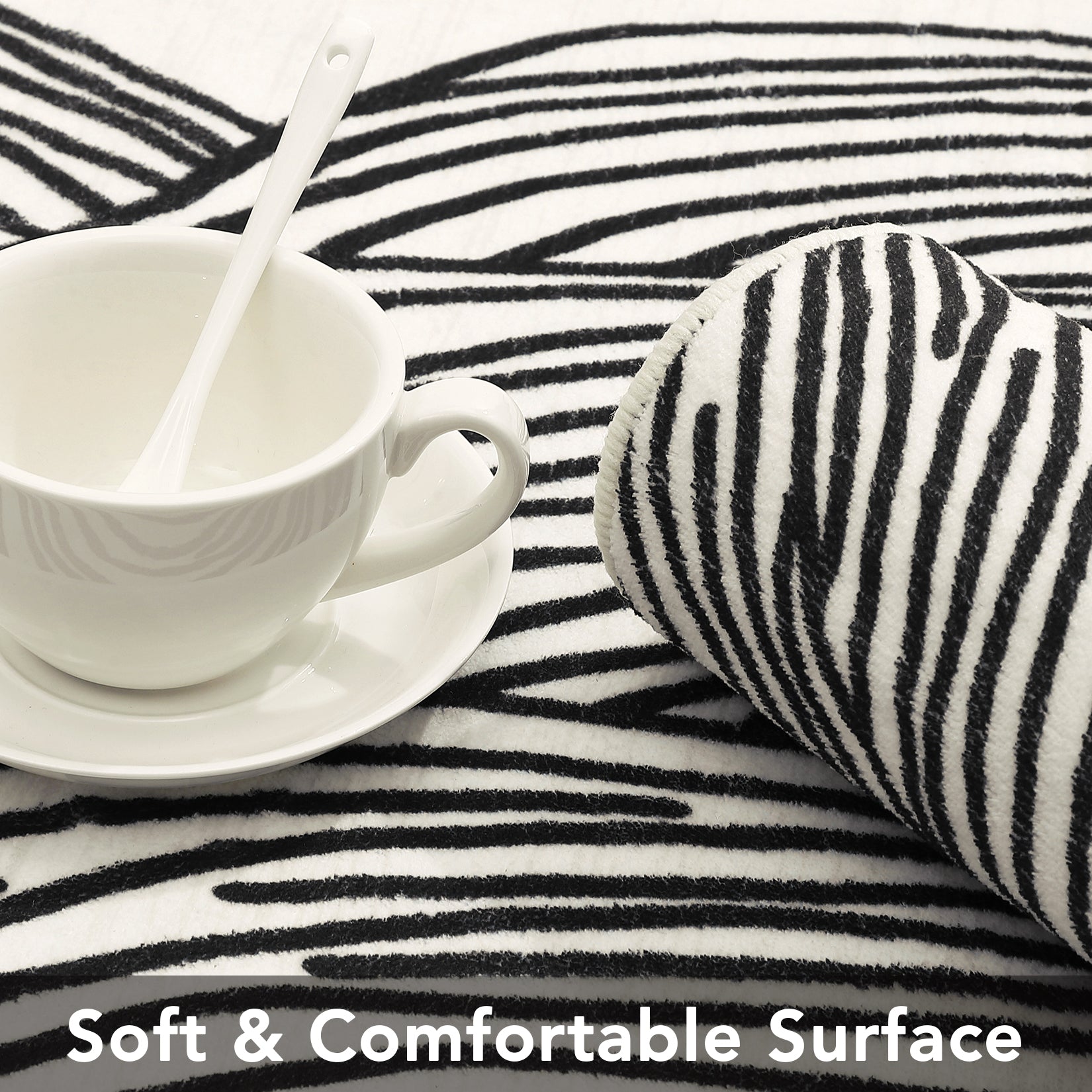 Garvee Modern Black & White 6x9 Striped Area Rug, Curve Design Low Pile Carpet for Living Room Bedroom Office