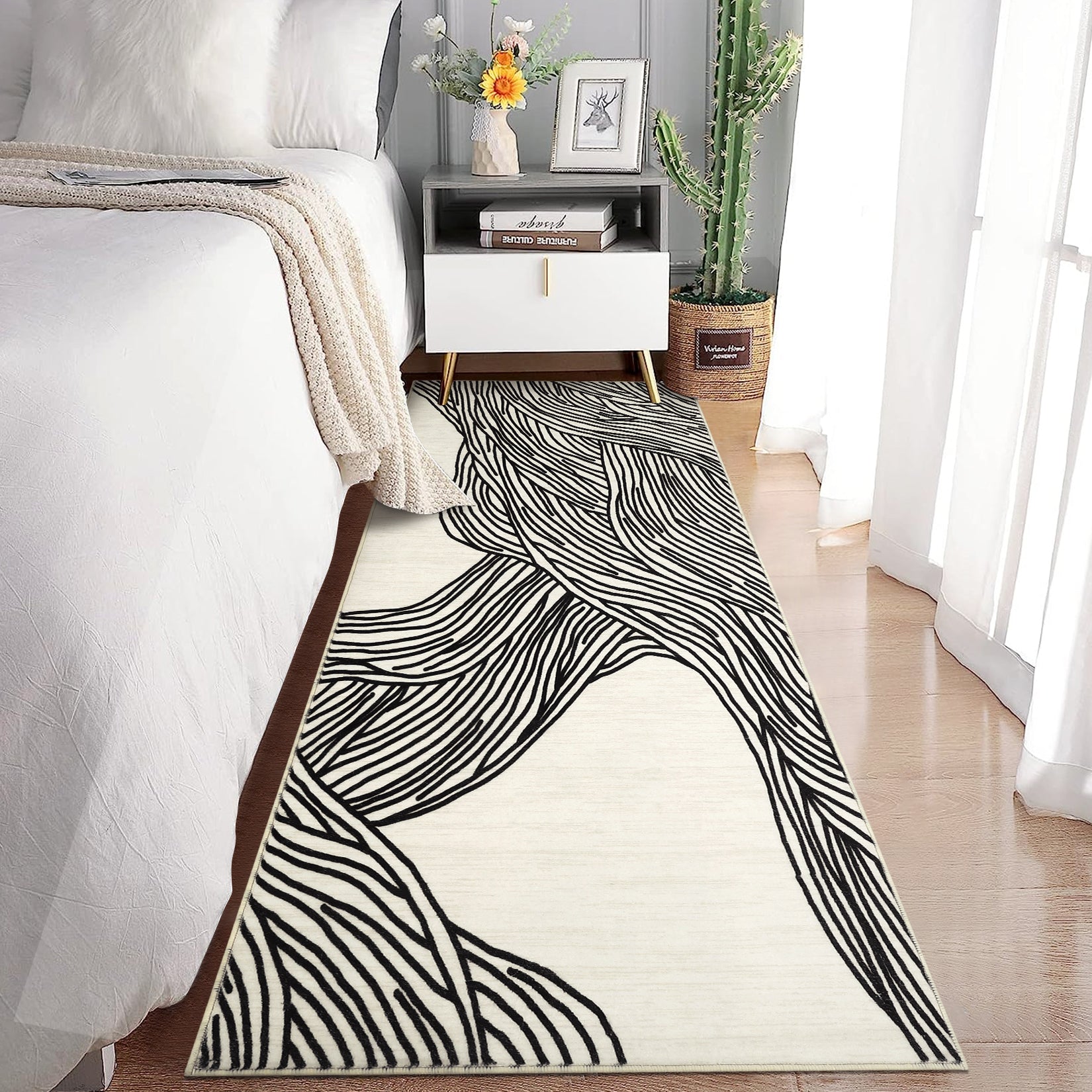 Garvee Modern Black & White 2x6 Entryway Runner, Curve Striped Low Pile Non Slip Washable Rug for Hallway Laundry Bedroom
