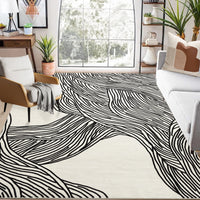 Garvee Modern Black & White 6x9 Striped Area Rug, Curve Design Low Pile Carpet for Living Room Bedroom Office
