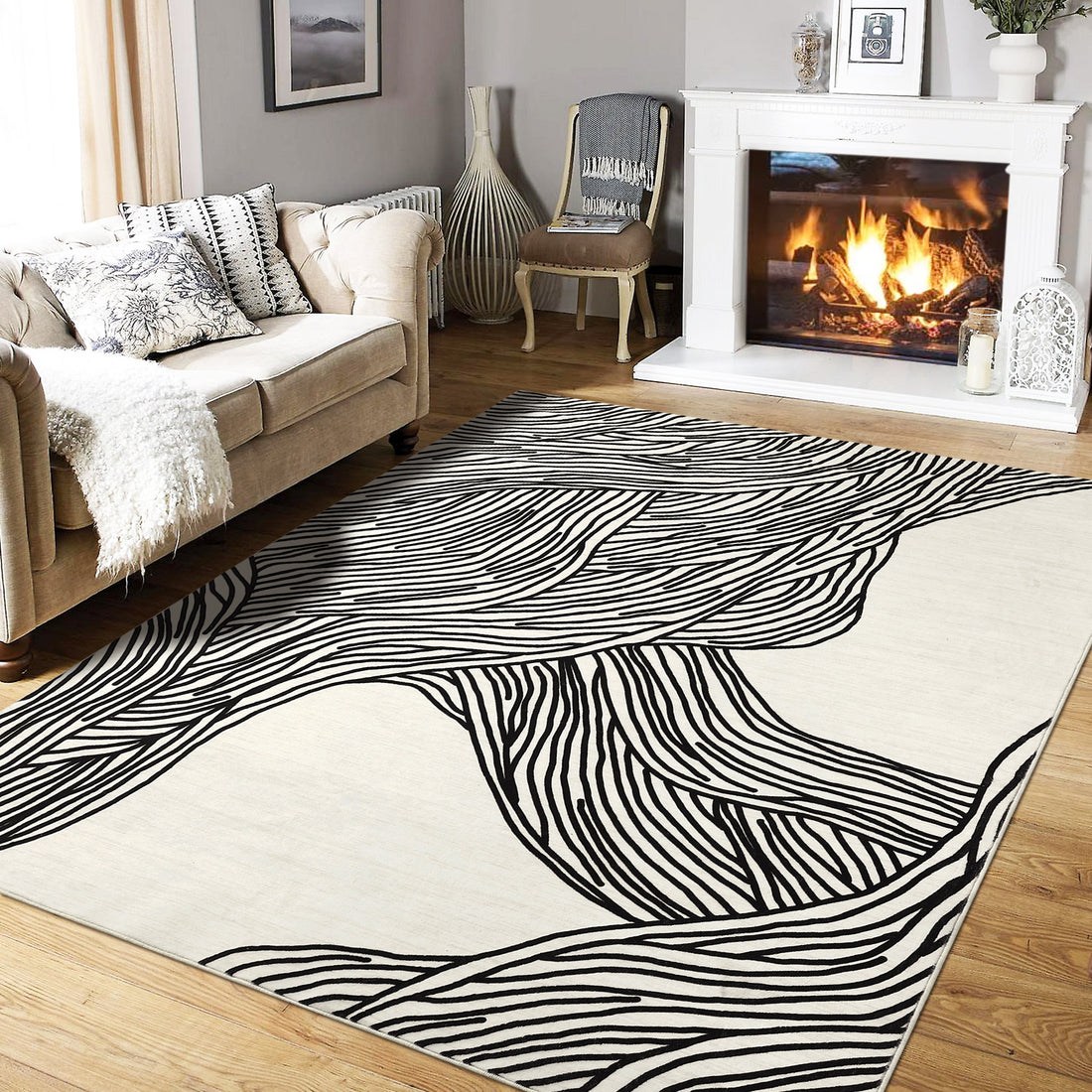 Garvee Modern Black & White 10x13 Abstract Area Rug, Minimalist Boho Washable Low Pile Non Slip TPR Backing Carpet for Living Room Bedroom Dining Office