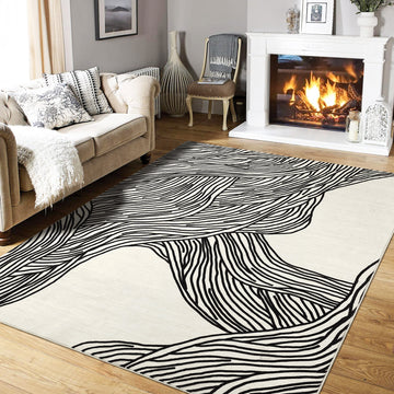 Garvee Modern Black & White 10x13 Abstract Area Rug, Minimalist Boho Washable Low Pile Non Slip TPR Backing Carpet for Living Room Bedroom Dining Office