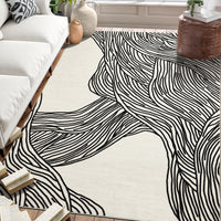Garvee Modern Black & White 6x9 Striped Area Rug, Curve Design Low Pile Carpet for Living Room Bedroom Office