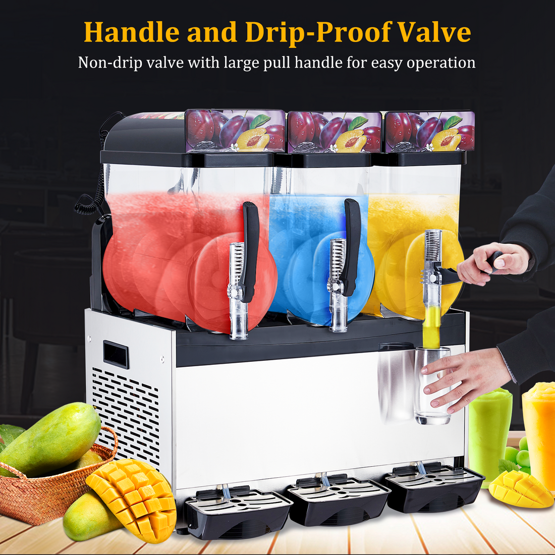 Garvee Commercial Slushy Machine 45L (15L x3) Stainless Steel – 3-Tank Frozen Margarita & Smoothie Maker for Restaurants, Bars, 110V