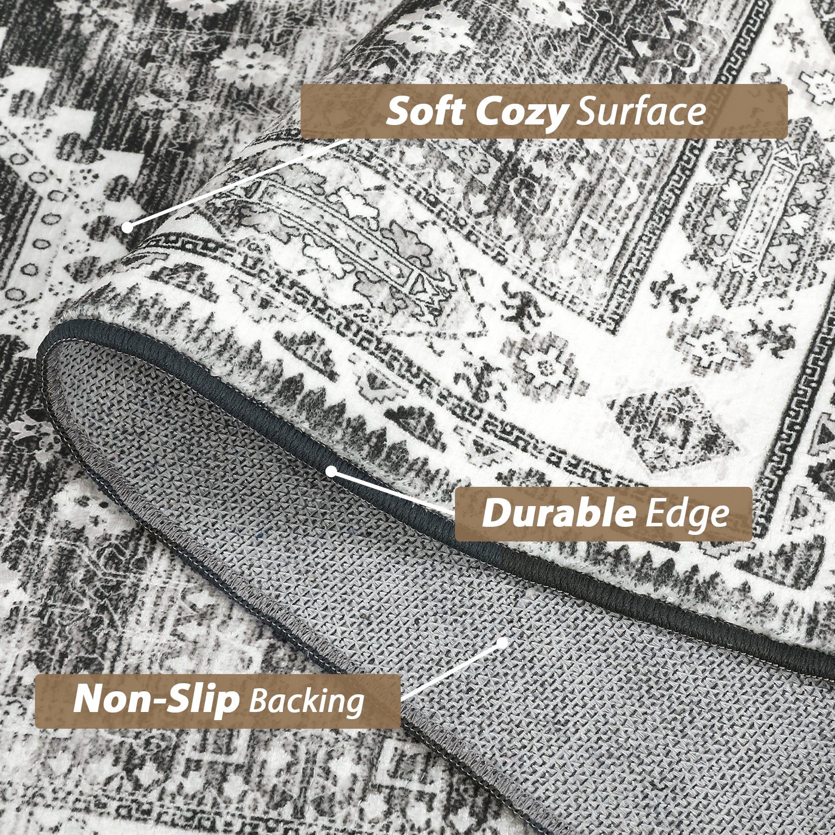 Garvee Washable Runner Rug Black Grey 2x6 Boho Vintage Hallway Rug Runner Traditional Kitchen Runner Oriental Rug Non-Slip Throw Carpet for Entryway Bedroom Laundry Room Foyer