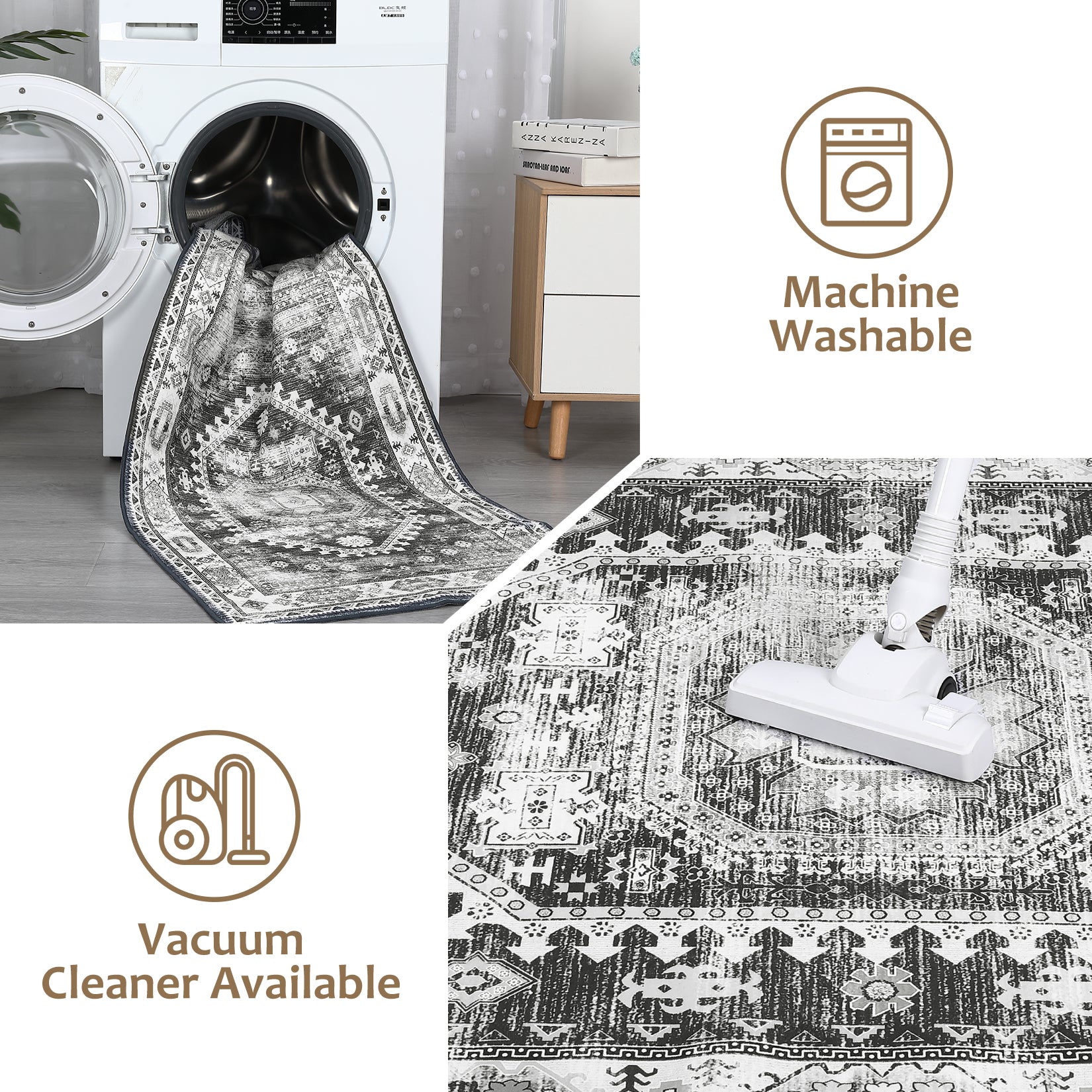 Garvee Washable Runner Rug Black Grey 2x6 Boho Vintage Hallway Rug Runner Traditional Kitchen Runner Oriental Rug Non-Slip Throw Carpet for Entryway Bedroom Laundry Room Foyer