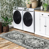 Garvee Washable Runner Rug Black Grey 2x6 Boho Vintage Hallway Rug Runner Traditional Kitchen Runner Oriental Rug Non-Slip Throw Carpet for Entryway Bedroom Laundry Room Foyer