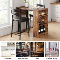 Garvee Dining Table Set for 2, Expandable Bar Table with 3 Storage Shelves, MDF & Metal, Foldable Space-Saving, Easy Assembly, Ideal for Small Spaces, Brown