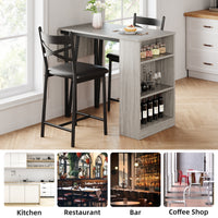 Garvee Dining Table Set for 2, Expandable Bar Table with 3 Storage Shelves, MDF & Metal, Foldable Space-Saving, Easy Assembly, Ideal for Small Spaces, Grey