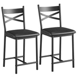 Garvee Bar Stools Set of 2, Counter Height Bar Stools with X Back and Thick Cushion, PU Leather, Metal Barstools for Kitchen Island Apartment Counter Bar, Black - Black
