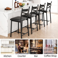 Garvee Bar Stools Set of 2, Counter Height Bar Stools with X Back and Thick Cushion, PU Leather, Metal Barstools for Kitchen Island Apartment Counter Bar, Black