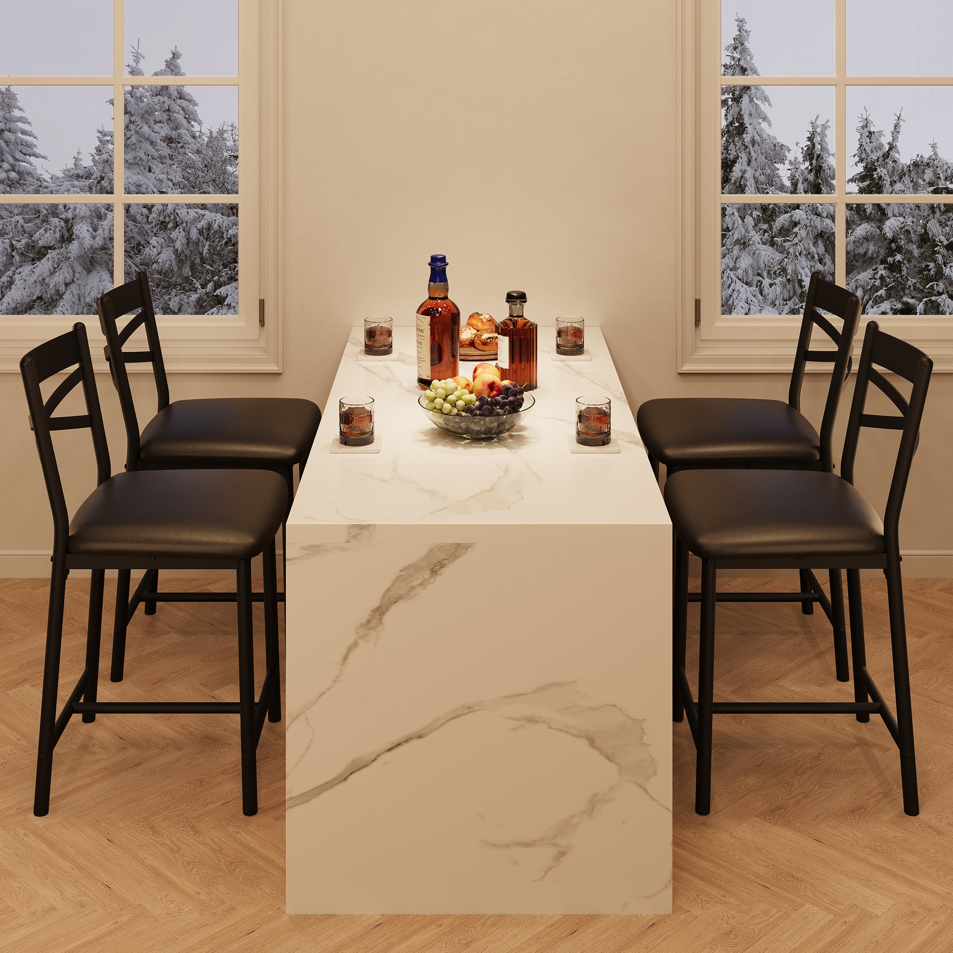 Garvee Bar Stools Set of 2, Counter Height Bar Stools with X Back and Thick Cushion, PU Leather, Metal Barstools for Kitchen Island Apartment Counter Bar, Black