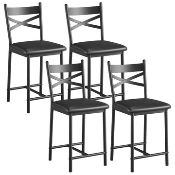 Garvee Bar Stools Set of 4 for Kitchen, with Footrest and Back, PU Leather, High-Density Sponge, Metal Frame, Easy Assembly, Ideal for Kitchen Island, Apartment