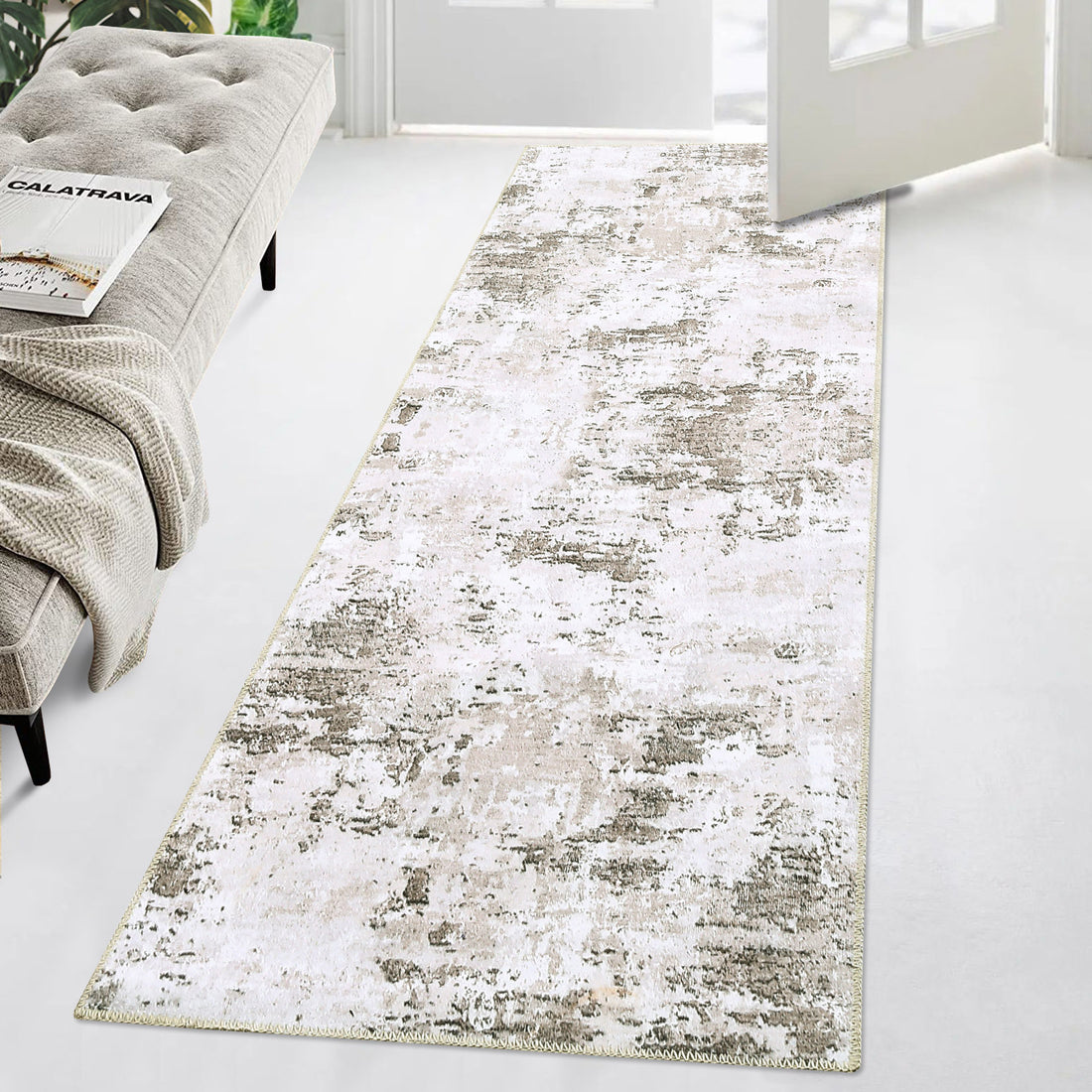 Garvee Abstract Taupe 2x6 Runner Rugs, Contemporary Distressed Hallway Runners Entryway Rug Runner Soft Kitchen Mat Distressed Floor Cover Non Slip Foldable Rug Washable Indoor Living Room Bedroom Rug