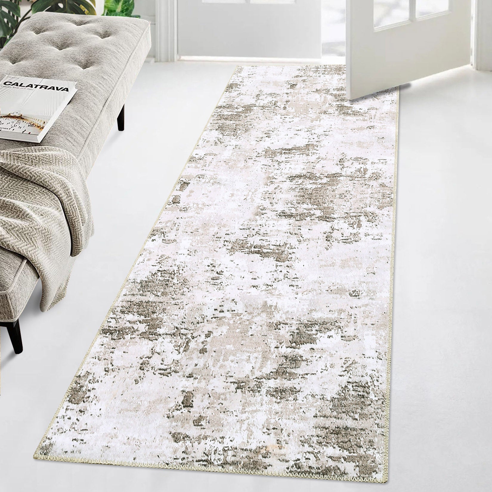 Garvee Abstract Taupe 2x8 Modern Runner Rugs Entryway Rug Runner Contemporary Distressed Hallway Runners Soft Kitchen Mat Non Slip Foldable Floor Cover Washable Rug Indoor Living Room Bedroom Dining
