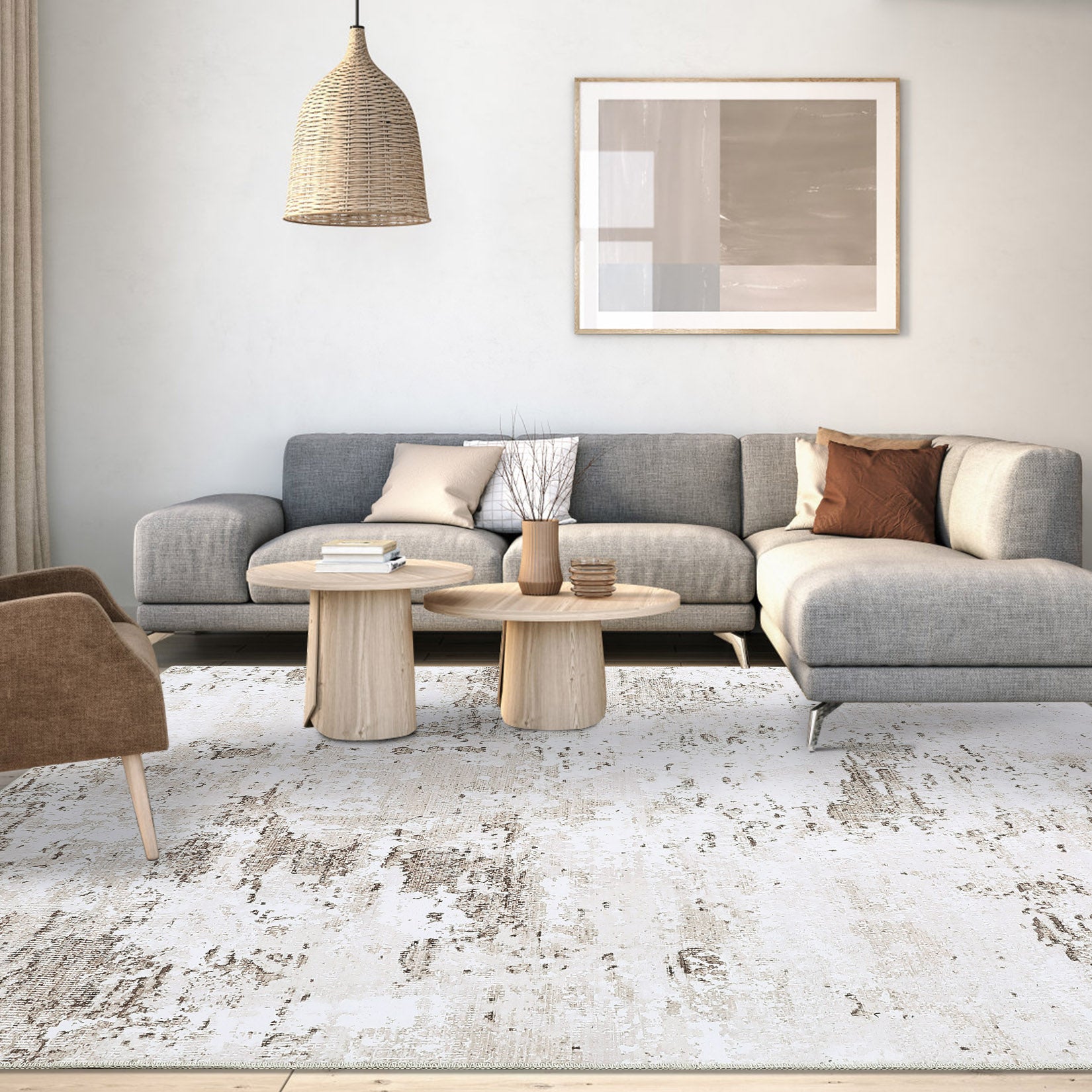 Garvee Abstract Taupe 5x7 Machine Washable Modern Rug Distressed Floor Mat Indoor Soft Floor Cover Low Pile Living Room Rug Non-Shedding Foldable Washable Throw Carpet Non Slip Bedroom Thin Rug Taupe