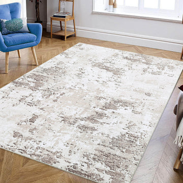 Garvee Abstract Taupe 5x7 Machine Washable Modern Rug Distressed Floor Mat Indoor Soft Floor Cover Low Pile Living Room Rug Non-Shedding Foldable Washable Throw Carpet Non Slip Bedroom Thin Rug Taupe