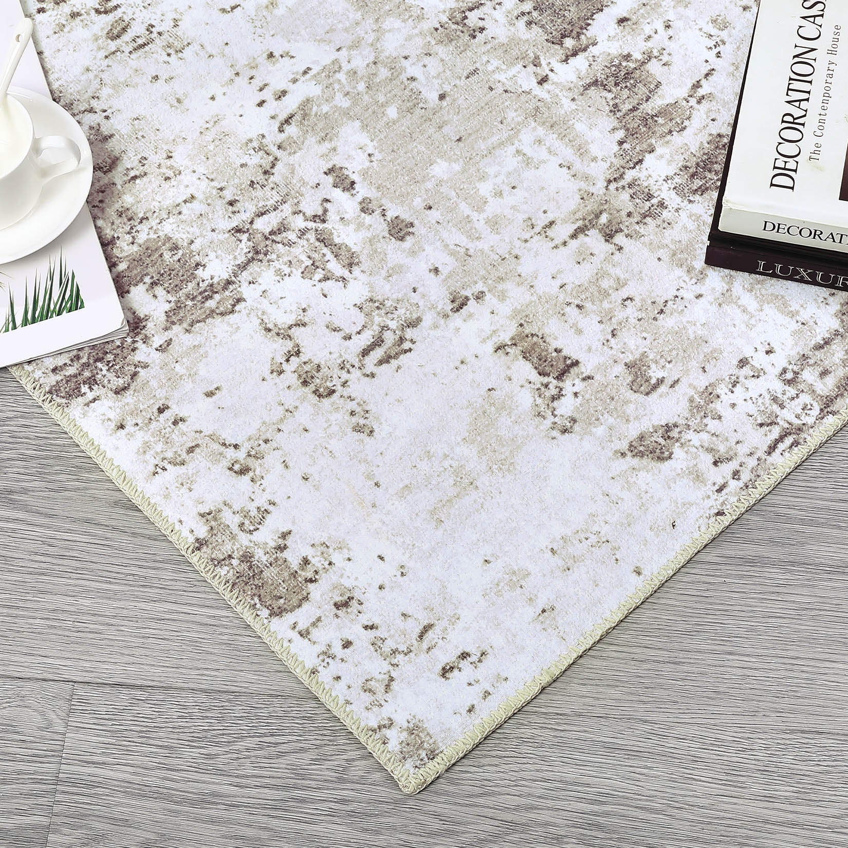 Garvee Abstract Taupe 2x6 Runner Rugs, Contemporary Distressed Hallway Runners Entryway Rug Runner Soft Kitchen Mat Distressed Floor Cover Non Slip Foldable Rug Washable Indoor Living Room Bedroom Rug