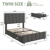 Garvee Twin Size Bed Frame with Adjustable Headboard and 2 Storage Drawers, Upholstered Platform Bed Frame with Wooden Slats Support, No Box Spring Needed, Dark Grey (Twin)