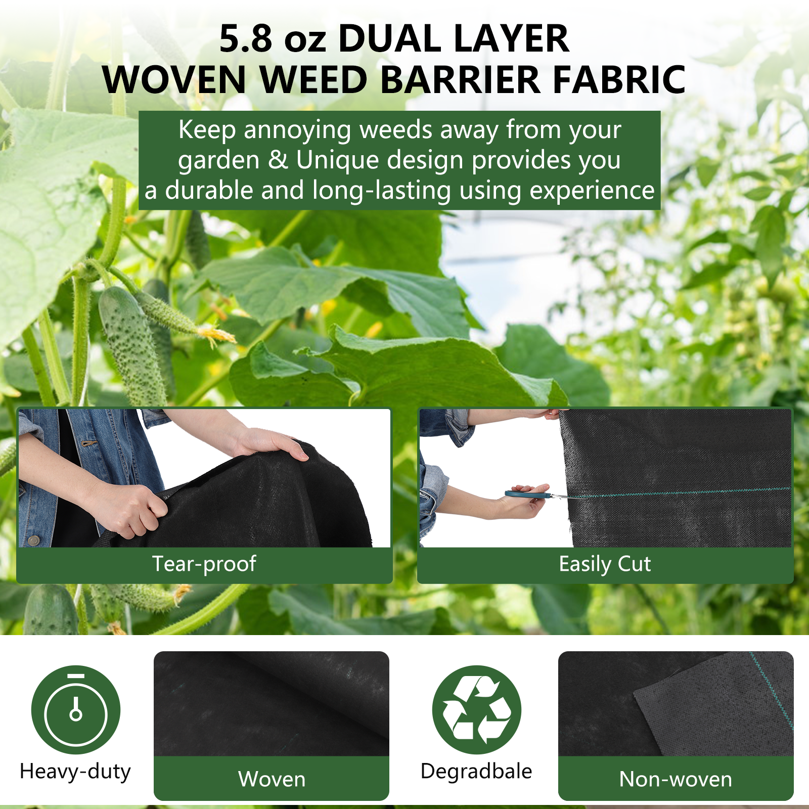 Garvee 5.8oz Premium Weed Barrier Fabric - 4ft x 300ft Landscape & Garden Mat for Effective Weed Control