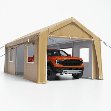 Garvee 13'x20' Heavy Duty Carport, Canopy with Removable Sidewalls & Doors, Extra-Large Portable Car Tent Garage with Roll-Up Windows, Yellow