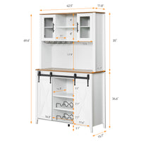 Garvee Farmhouse Wine Cabinet with Sliding Barn Door, 70" Country Wine Cabinet with Wine Rack and Wine Glass Rack, Buffet, Storage Rack, Kitchen Sideboard, Dining Room - White