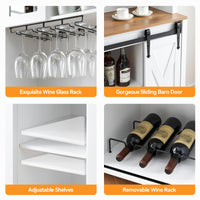 Garvee Farmhouse Wine Cabinet with Sliding Barn Door, 70" Country Wine Cabinet with Wine Rack and Wine Glass Rack, Buffet, Storage Rack, Kitchen Sideboard, Dining Room - White