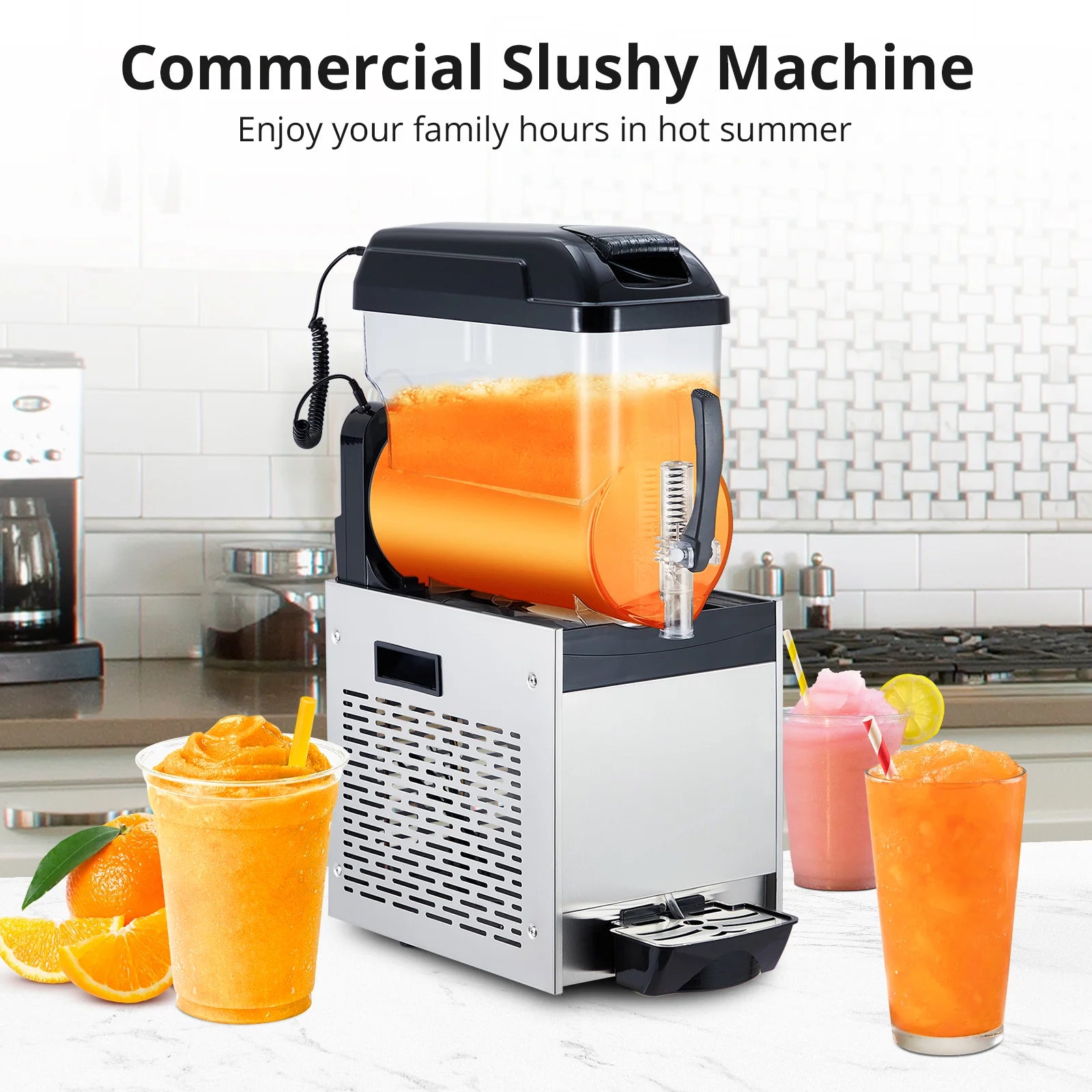 Garvee 12L/3.2 Gal Commercial Slushy Machine Frozen Drink Margarita Machine Smoothie Self-Cleaning for Snow Melts Home Coffee Shops Restaurants