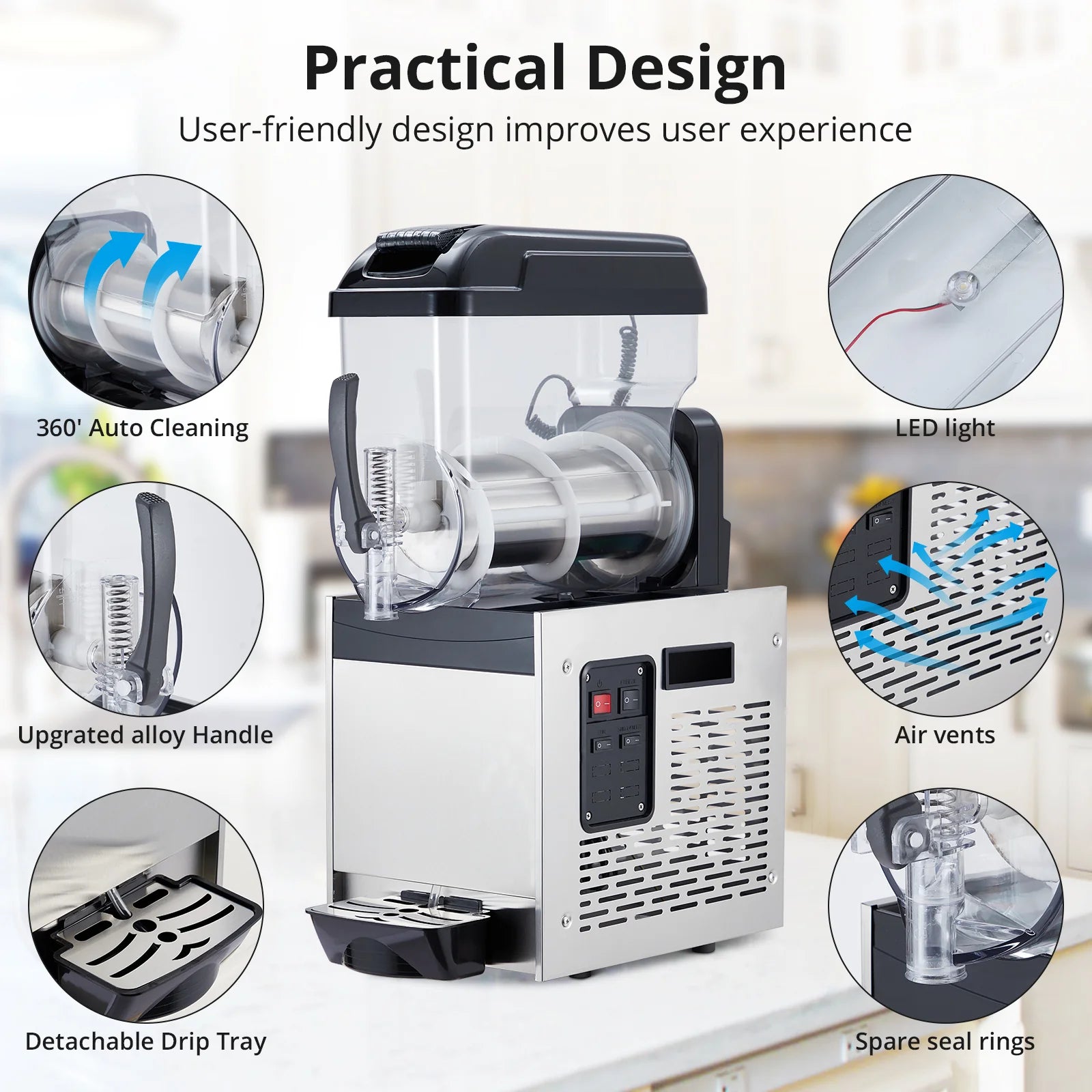 Garvee 12L/3.2 Gal Commercial Slushy Machine Frozen Drink Margarita Machine Smoothie Self-Cleaning for Snow Melts Home Coffee Shops Restaurants