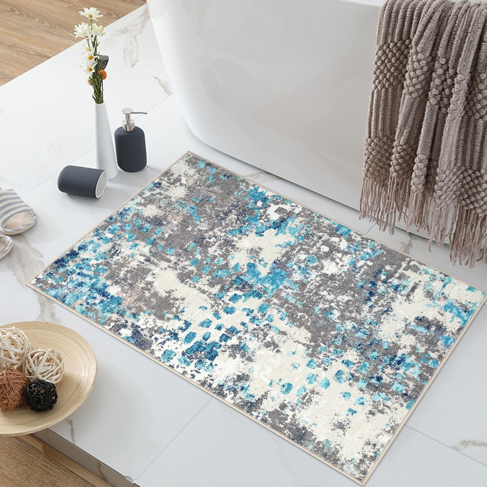 Garvee Small Area Rug 2x3 Boho Chic Abstract Watercolor Design Entryway Rug Machine Washable Rug Non Slip Contemporary Indoor Floor Accent Carpet for Bathroom Doorway