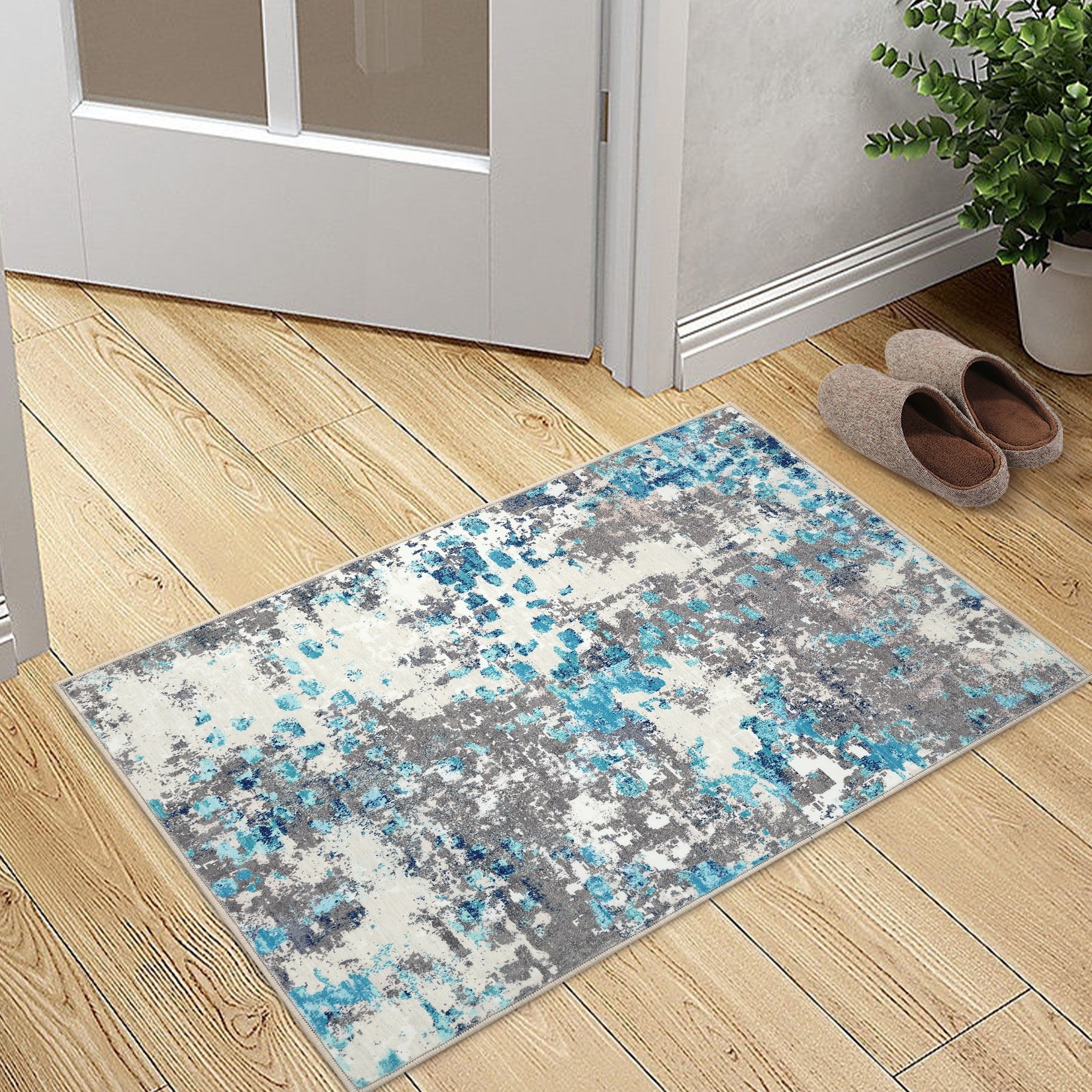 Garvee Small Area Rug 2x3 Boho Chic Abstract Watercolor Design Entryway Rug Machine Washable Rug Non Slip Contemporary Indoor Floor Accent Carpet for Bathroom Doorway