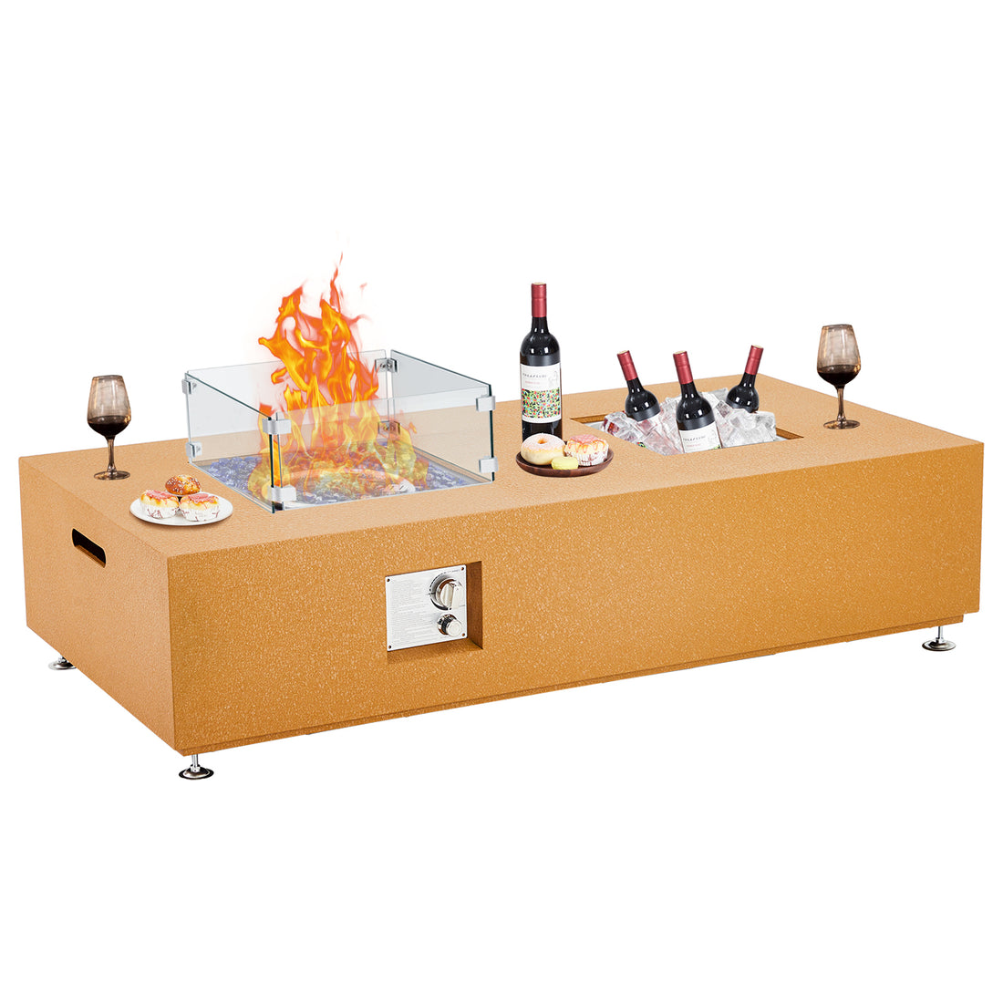 Garvee 56" 50000 BTU Propane Fire Pit Table with 13" Square Ice Bucket, Wind Guard, Fire Glass Beads, CSA Certified Outdoor Firepit - Orange