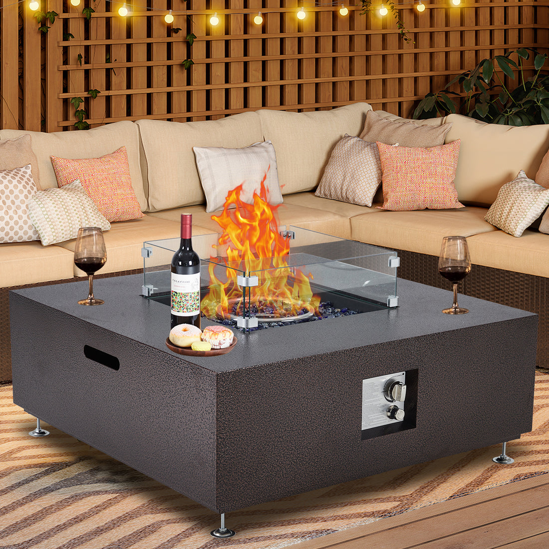 Garvee 36" 50000BTU Propane Fire Pit Table - Wind Guard, 11lbs Fire Glass Beads, Rain Cover, Sturdy Steel Anti-Rust Finish, CSA Certified, Bronze