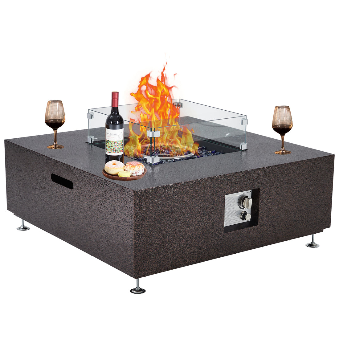 Garvee 36" 50000BTU Propane Fire Pit Table - Wind Guard, 11lbs Fire Glass Beads, Rain Cover, Sturdy Steel Anti-Rust Finish, CSA Certified, Bronze
