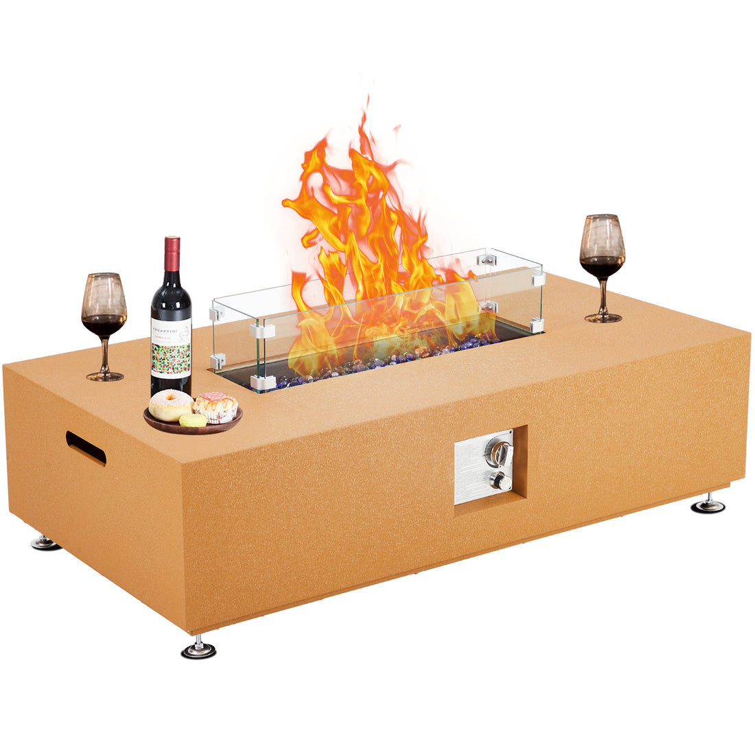 Garvee 48" 50000 BTU Propane Fire Pit Table with 13" Square Ice Bucket, Wind Guard, Fire Glass Beads, CSA Certified Outdoor Firepit, Orange
