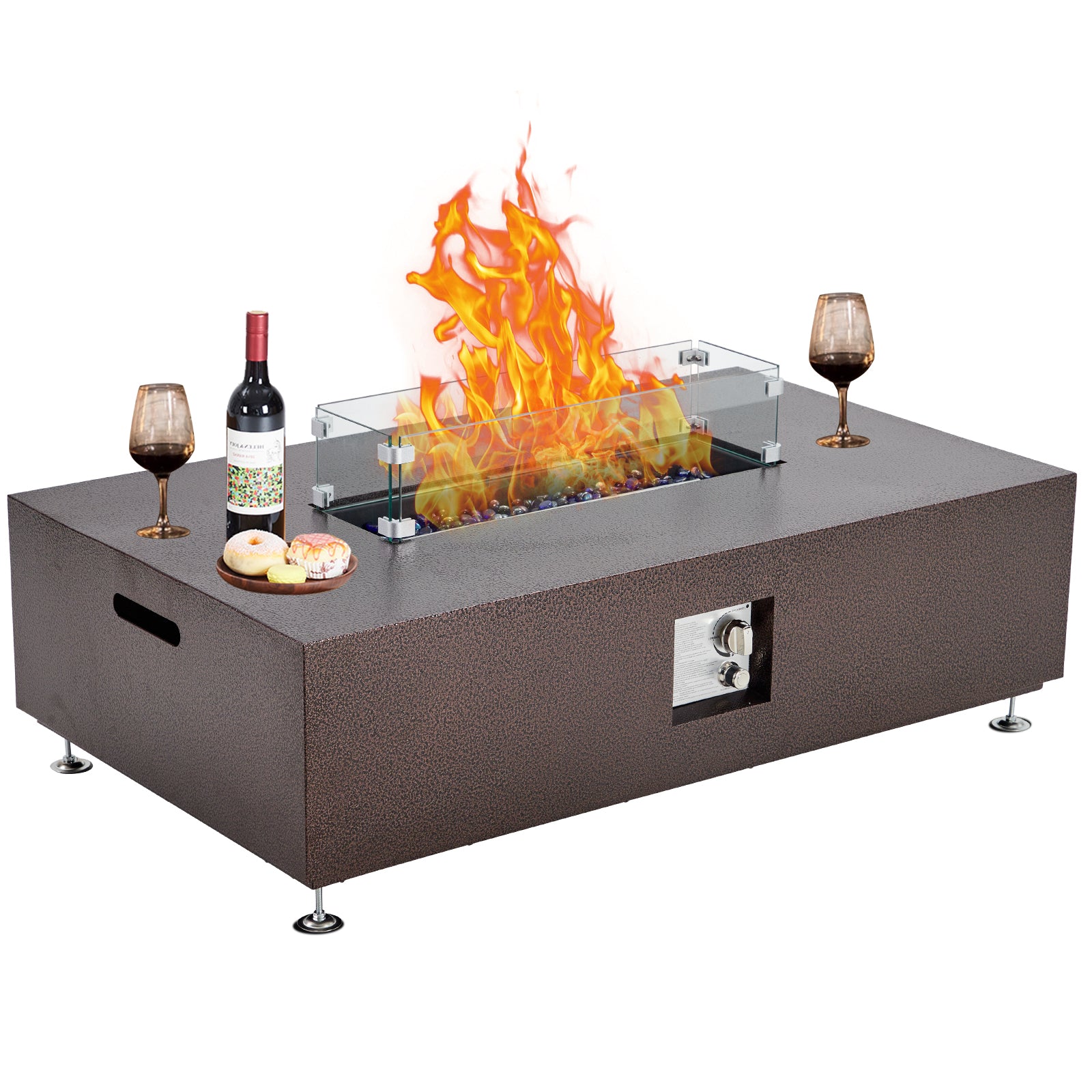 Garvee 48" 50000 BTU Propane Fire Pit Table with 13" Square Ice Bucket, Wind Guard, Fire Glass Beads, CSA Certified Outdoor Firepit - Bronze