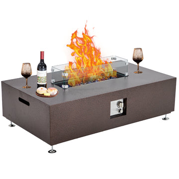 Garvee 48" 50000 BTU Propane Fire Pit Table with 13" Square Ice Bucket, Wind Guard, Fire Glass Beads, CSA Certified Outdoor Firepit - Bronze