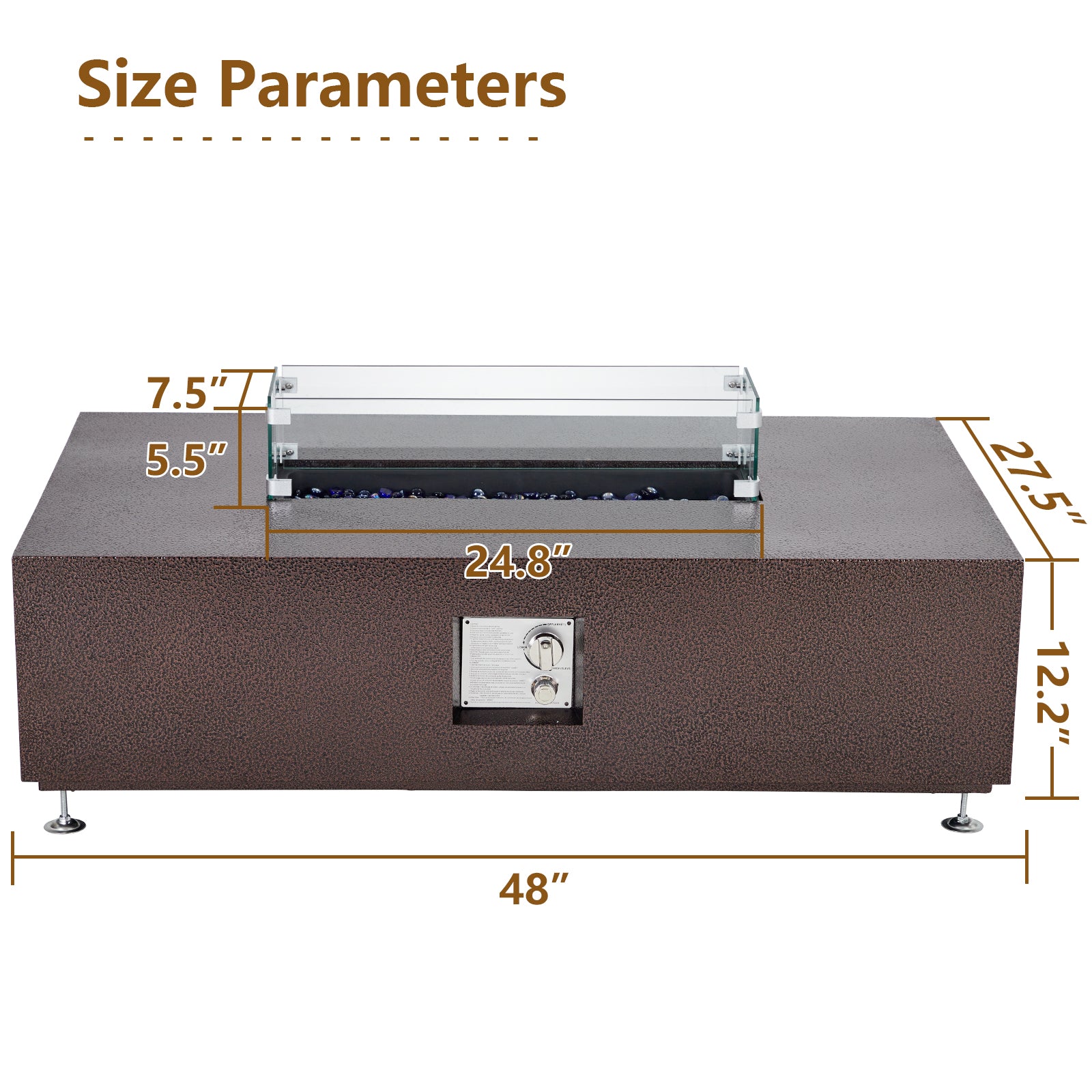 Garvee 48" 50000 BTU Propane Fire Pit Table with 13" Square Ice Bucket, Wind Guard, Fire Glass Beads, CSA Certified Outdoor Firepit - Bronze