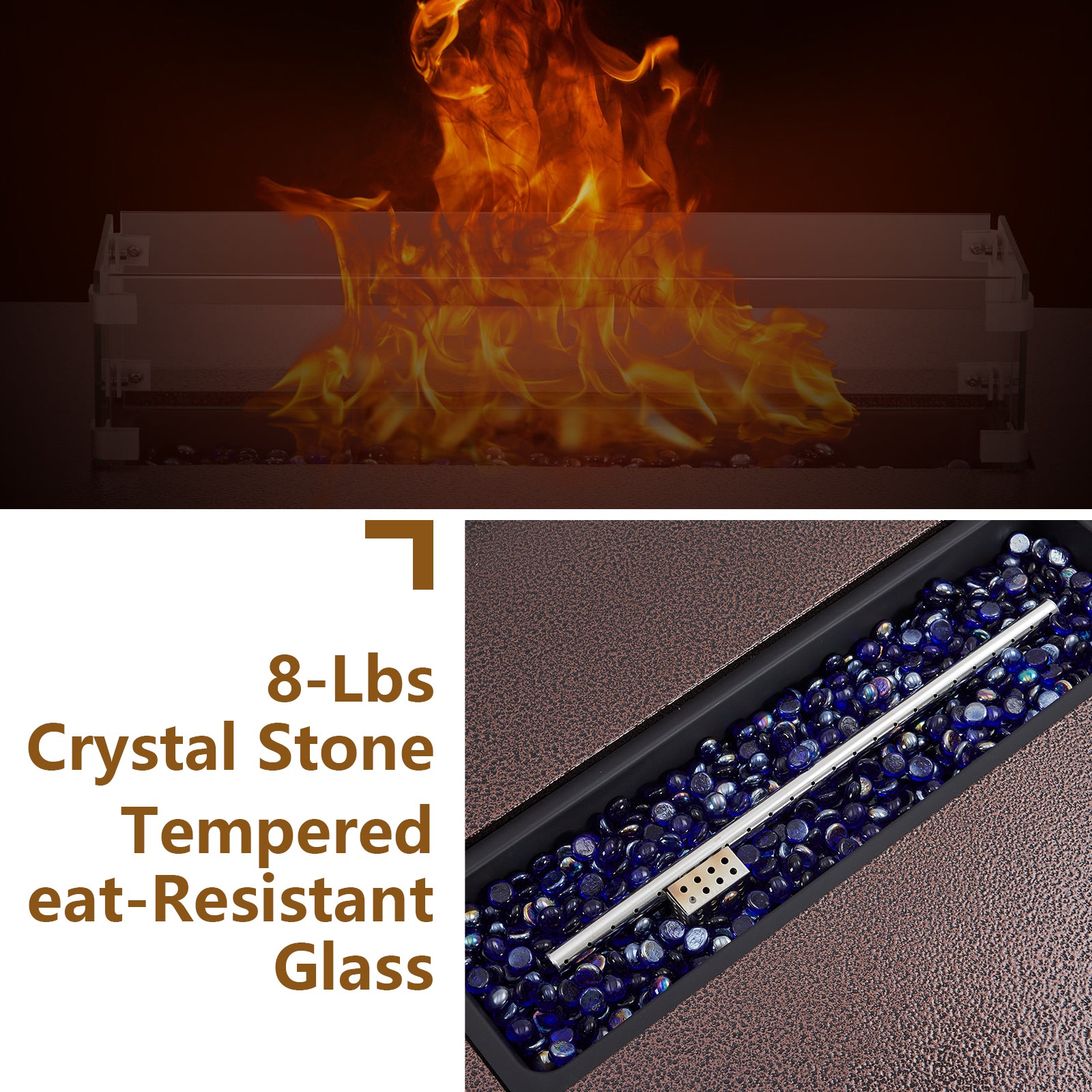 Garvee 48" 50000 BTU Propane Fire Pit Table with 13" Square Ice Bucket, Wind Guard, Fire Glass Beads, CSA Certified Outdoor Firepit - Bronze