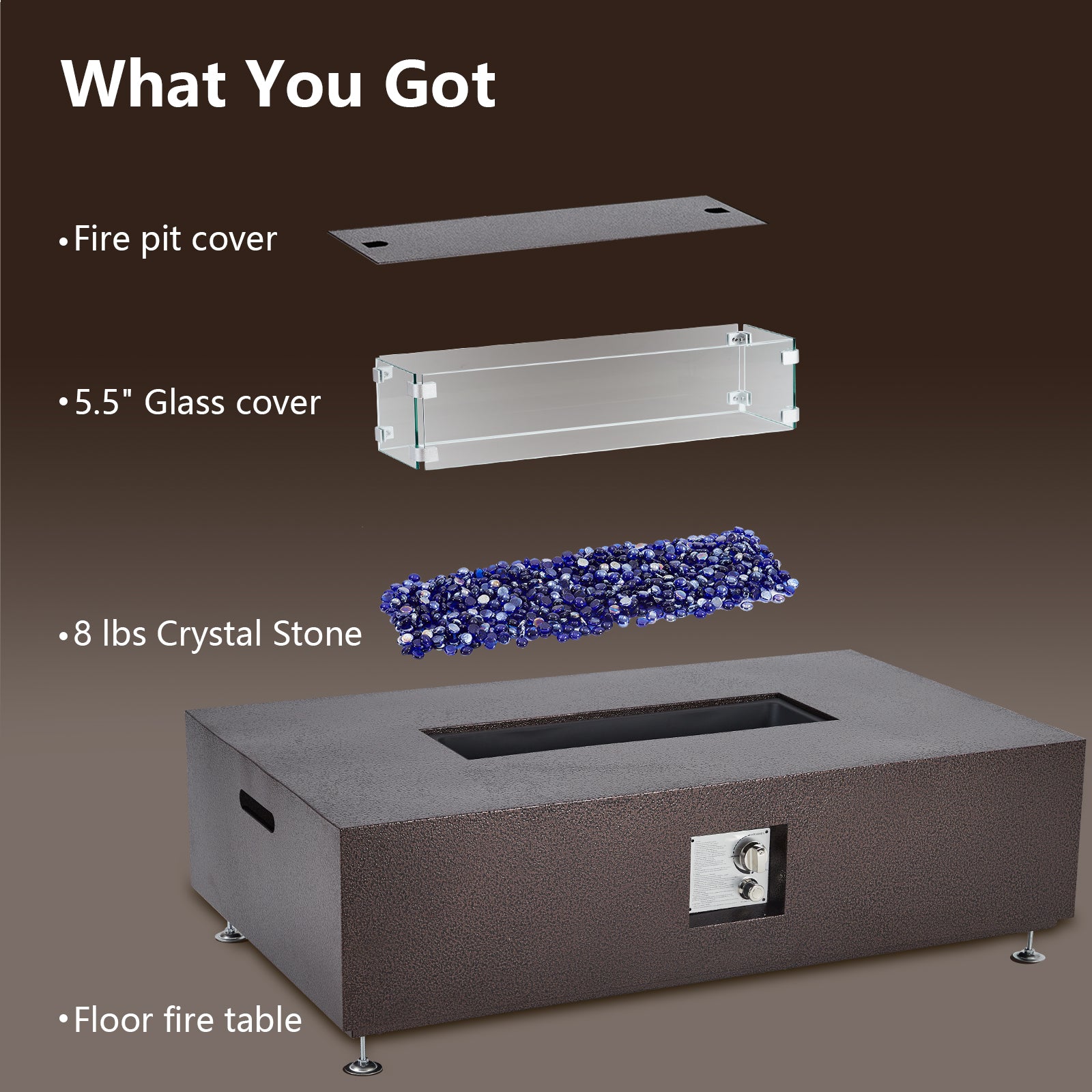 Garvee 48" 50000 BTU Propane Fire Pit Table with 13" Square Ice Bucket, Wind Guard, Fire Glass Beads, CSA Certified Outdoor Firepit - Bronze