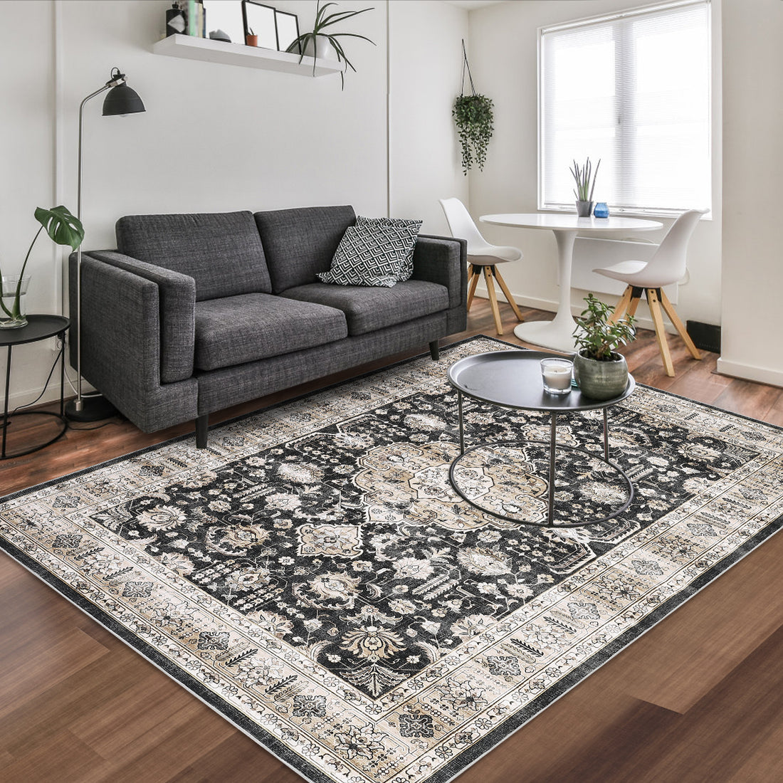 Garvee Area Rugs 9x12 Living Room Washable Rug Vintage Medallion Rug Indoor Distressed Print Rug Soft Non Slip Throw Carpet Oriental Aesthetic Rug Boho Foldable Thin Rug for Bedroom Home Office