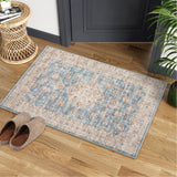 Garvee Area Rug 2x3 Washable Rug Vintage Medallion Doormat Boho Floral Accent Rug Indoor Entrance Kitchen Mat Soft Low Pile Front Door Mat Non-Slip Non-Shedding Small Rug for Bedroom Nursery - Blue