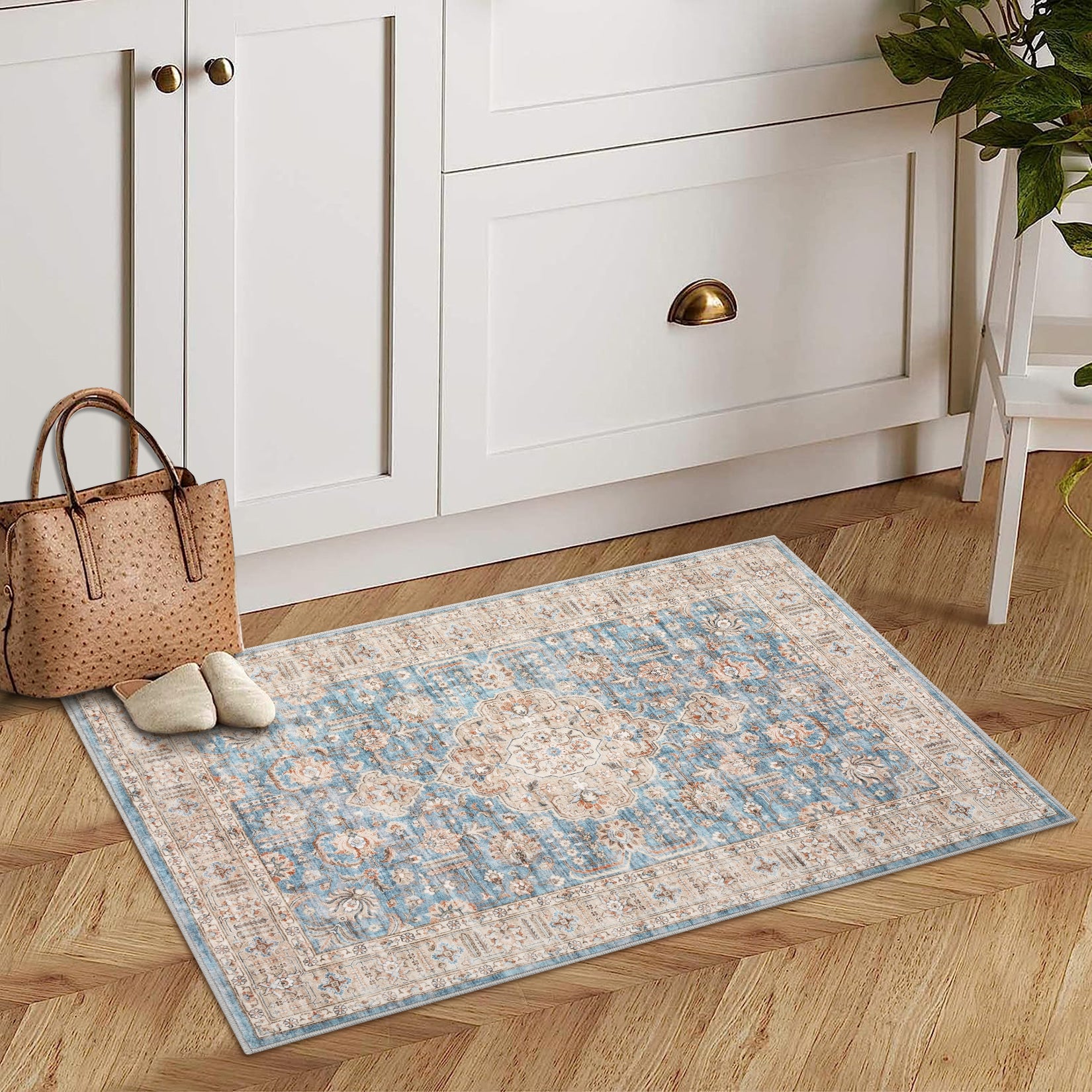 Garvee Area Rug 2x3 Washable Rug Vintage Medallion Doormat Boho Floral Accent Rug Indoor Entrance Kitchen Mat Soft Low Pile Front Door Mat Non-Slip Non-Shedding Small Rug for Bedroom Nursery