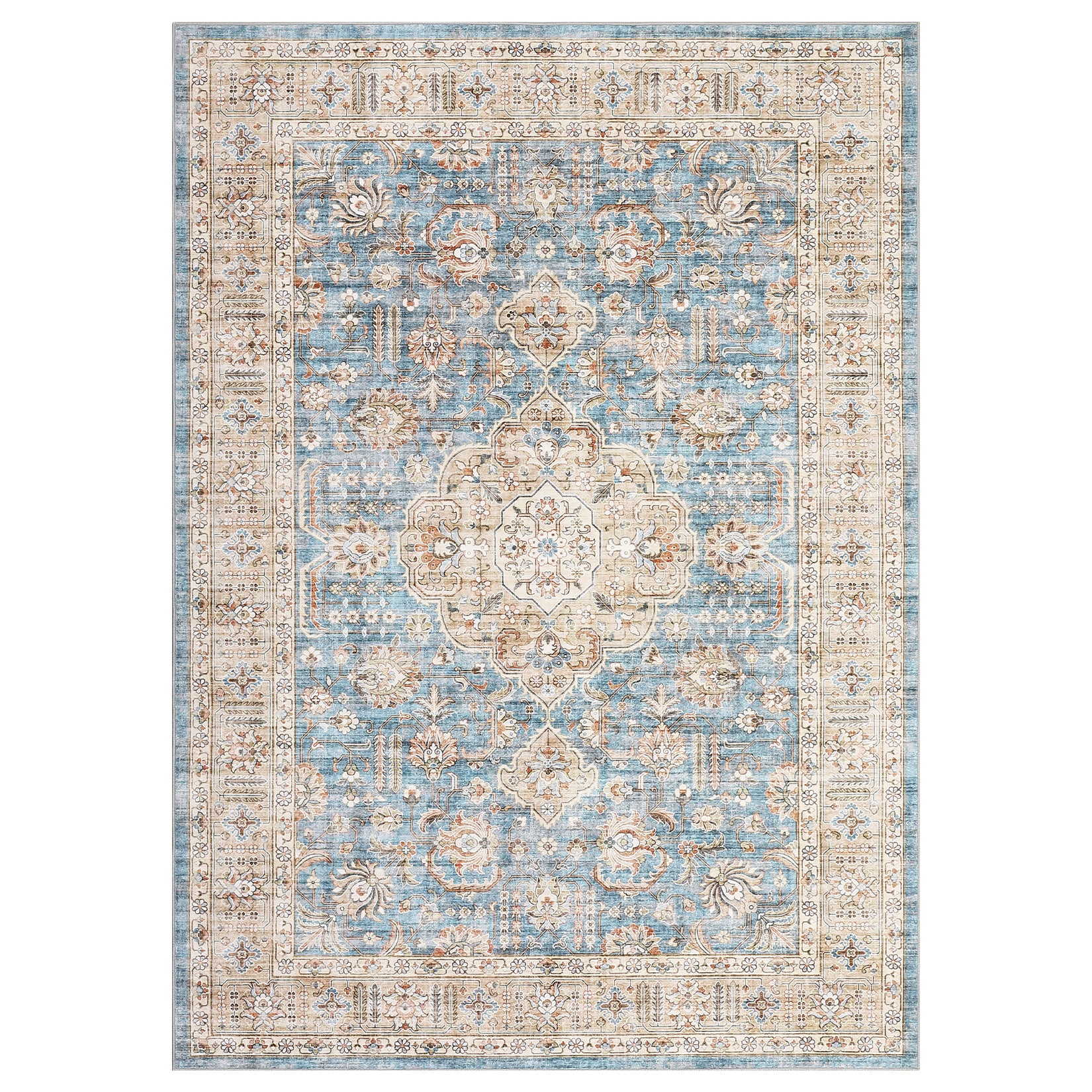 Garvee Washable Rug 6x9 Boho Soft Living Room Rugs Indoor Distressed Floor Carpet Vintage Rustic Farmhouse Area Rugs for Bedroom Non Slip Foldable Thin Rug for Kitchen Dining Room Kids Room Blue
