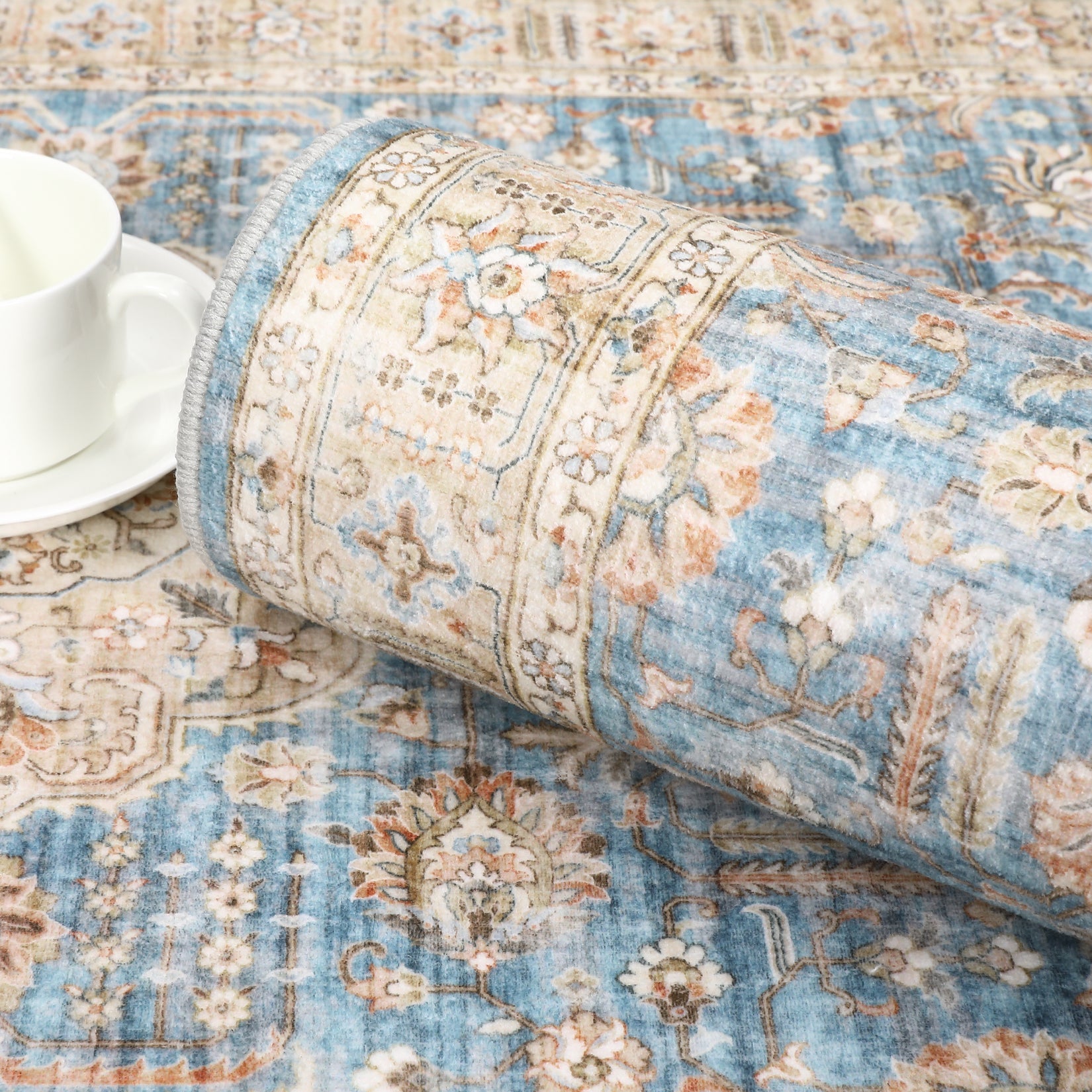 Garvee Washable Rug 6x9 Boho Soft Living Room Rugs Indoor Distressed Floor Carpet Vintage Rustic Farmhouse Area Rugs for Bedroom Non Slip Foldable Thin Rug for Kitchen Dining Room Kids Room Blue