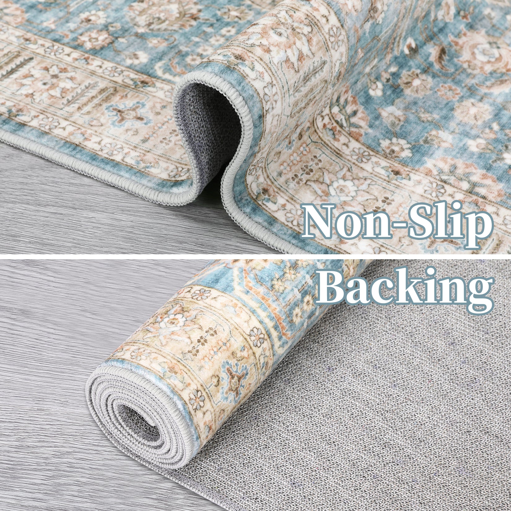 Garvee Washable Rug 6x9 Boho Soft Living Room Rugs Indoor Distressed Floor Carpet Vintage Rustic Farmhouse Area Rugs for Bedroom Non Slip Foldable Thin Rug for Kitchen Dining Room Kids Room Blue