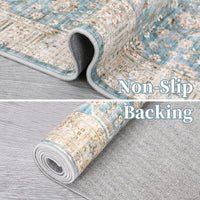 Garvee Washable Rug 6x9 Boho Soft Living Room Rugs Indoor Distressed Floor Carpet Vintage Rustic Farmhouse Area Rugs for Bedroom Non Slip Foldable Thin Rug for Kitchen Dining Room Kids Room Blue