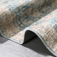 Garvee Area Rug Living Room Rug 10x13 Washable Rug Non Slip Backing Vintage Rug Soft Indoor Distressed Carpet Oriental Aesthetic Throw Carpet Foldable Thin Rug for Bedroom Nursery Dorm Office Blue